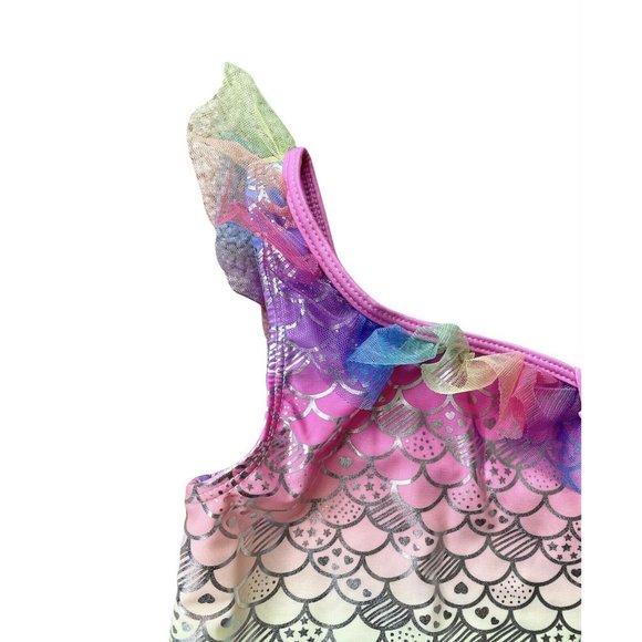 Bmagical Girls Swimsuit One Piece One Side Ruffle Strap Rainbow Mermaid, Size 8 - Picture 3 of 7